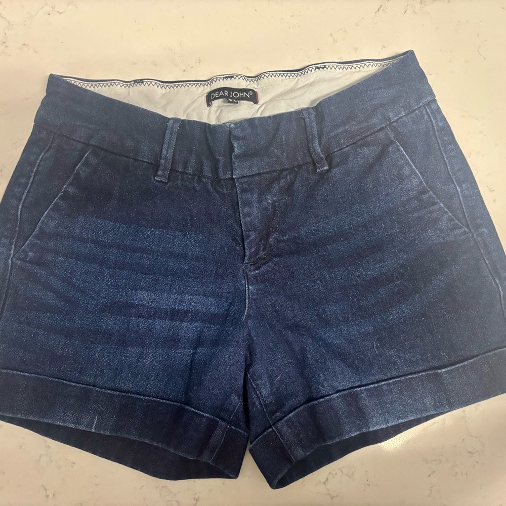 Dear John Navy Denim Cuffed Shorts
